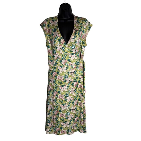 Garnet Hill Dresses & Skirts - Floral Wrap V-Neck Midi Dress With Cap Sleeves & Adjustable Waist Tie